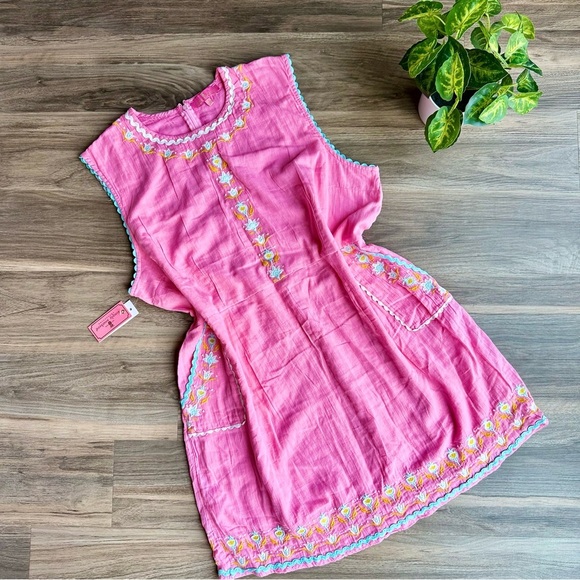 Simply Southern Pink Embroidered Flowers Rickrack Trim Sleeveless Dress Size XL - Picture 16 of 16